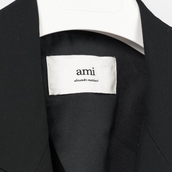 AMI Black Wool Gabardine Double-Breasted Coat - Picture 9 of 11